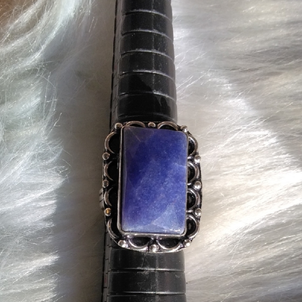 Simulated Blue Sapphire Gemstone Silver Plated Ring